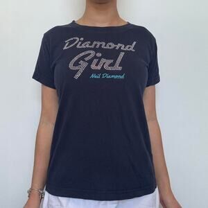 “Diamond Girl” Neil Diamond Merchandise Navy Blue Rhinestone Band Tee